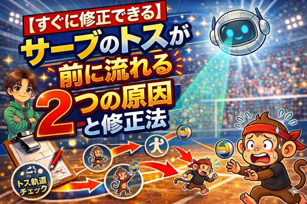 【すぐに修正できる】サーブのトスが前に流れる2つの原因と修正法