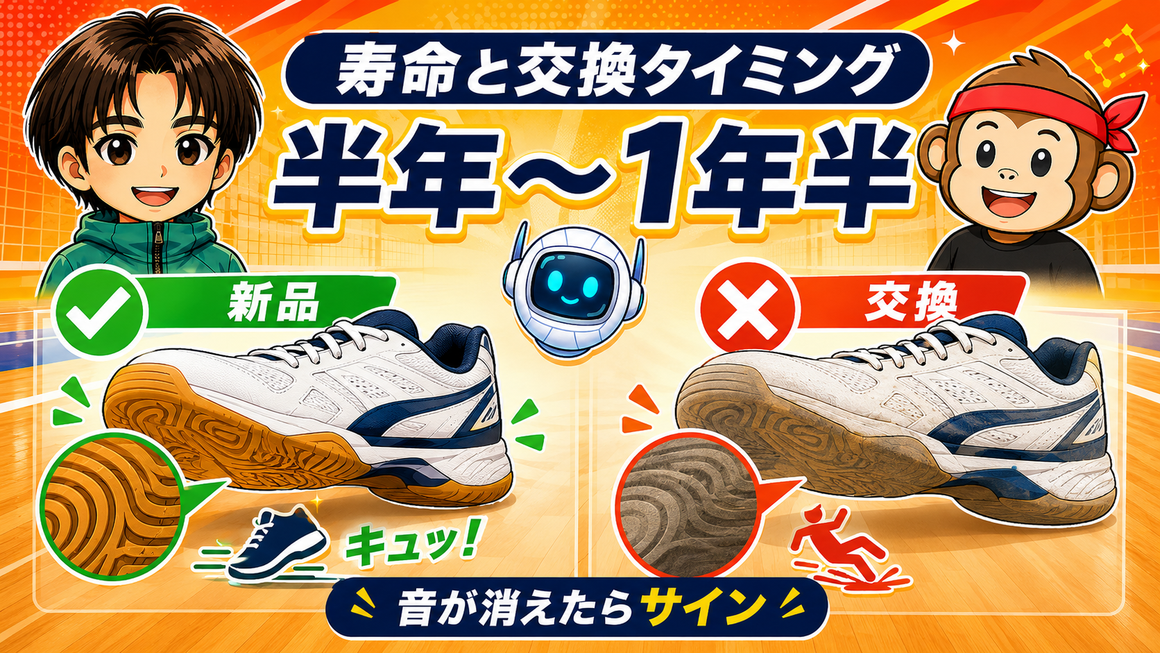 バレーシューズの寿命は半年〜1年半が目安 新品と交換時期のソール比較