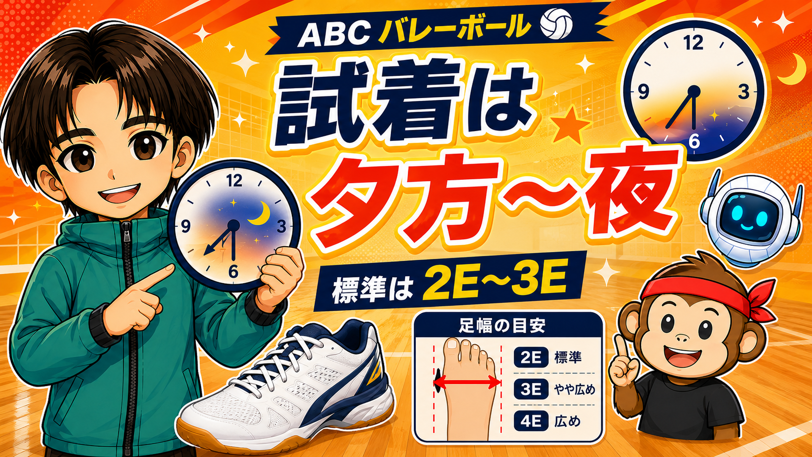 バレーシューズの試着は夕方〜夜がベスト 日本人標準の足幅は2E〜3E