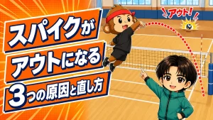 スパイクがアウトになる3つの原因と直し方を解説するアイキャッチ画像