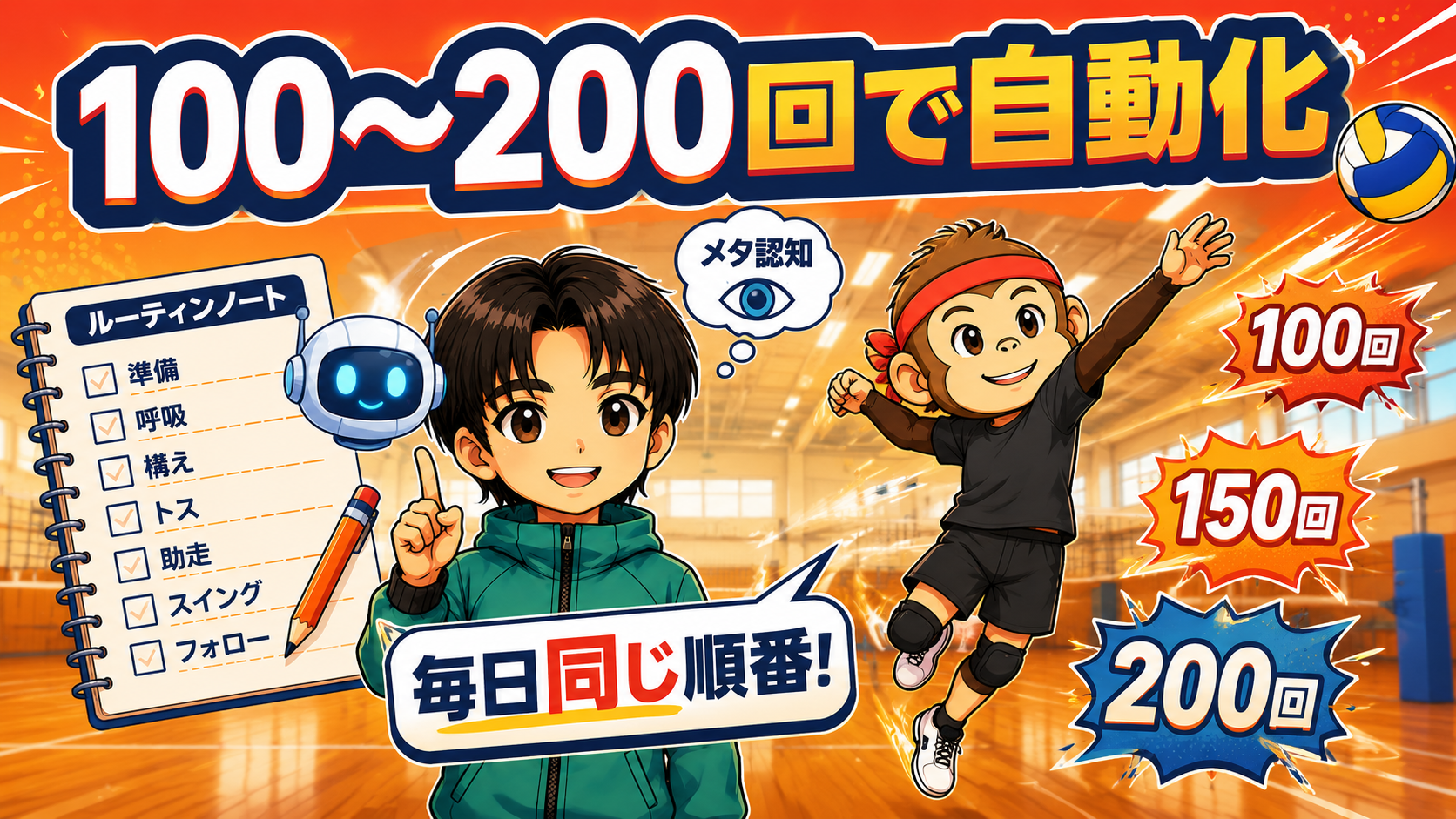 100〜200回の反復で自動化