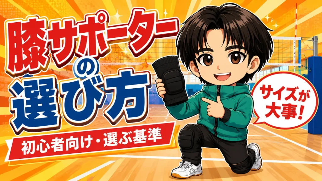 バレーボール用膝サポーターの選び方を、元日本代表コーチが解説するイラスト