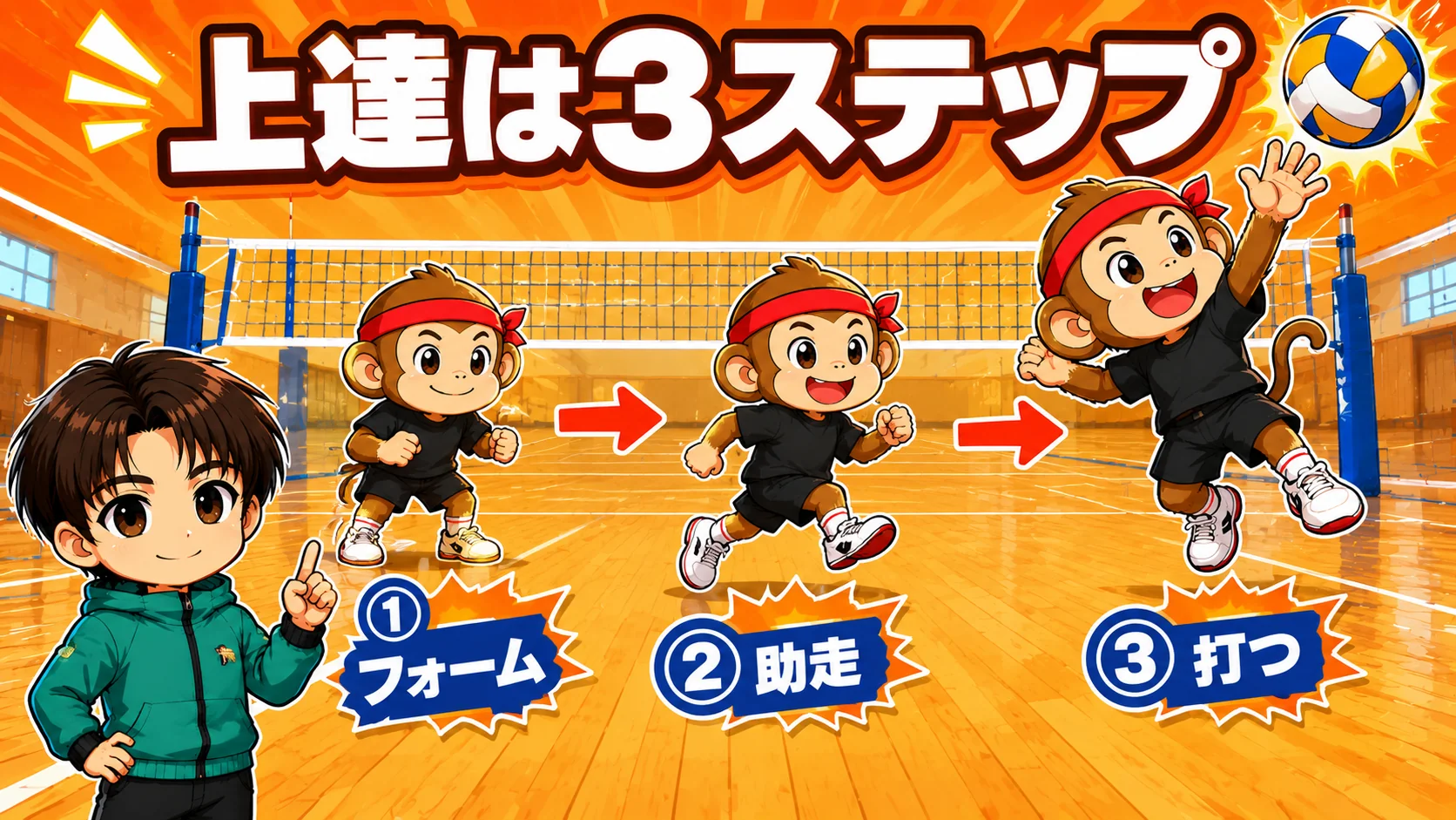 スパイク練習の3ステップの順番