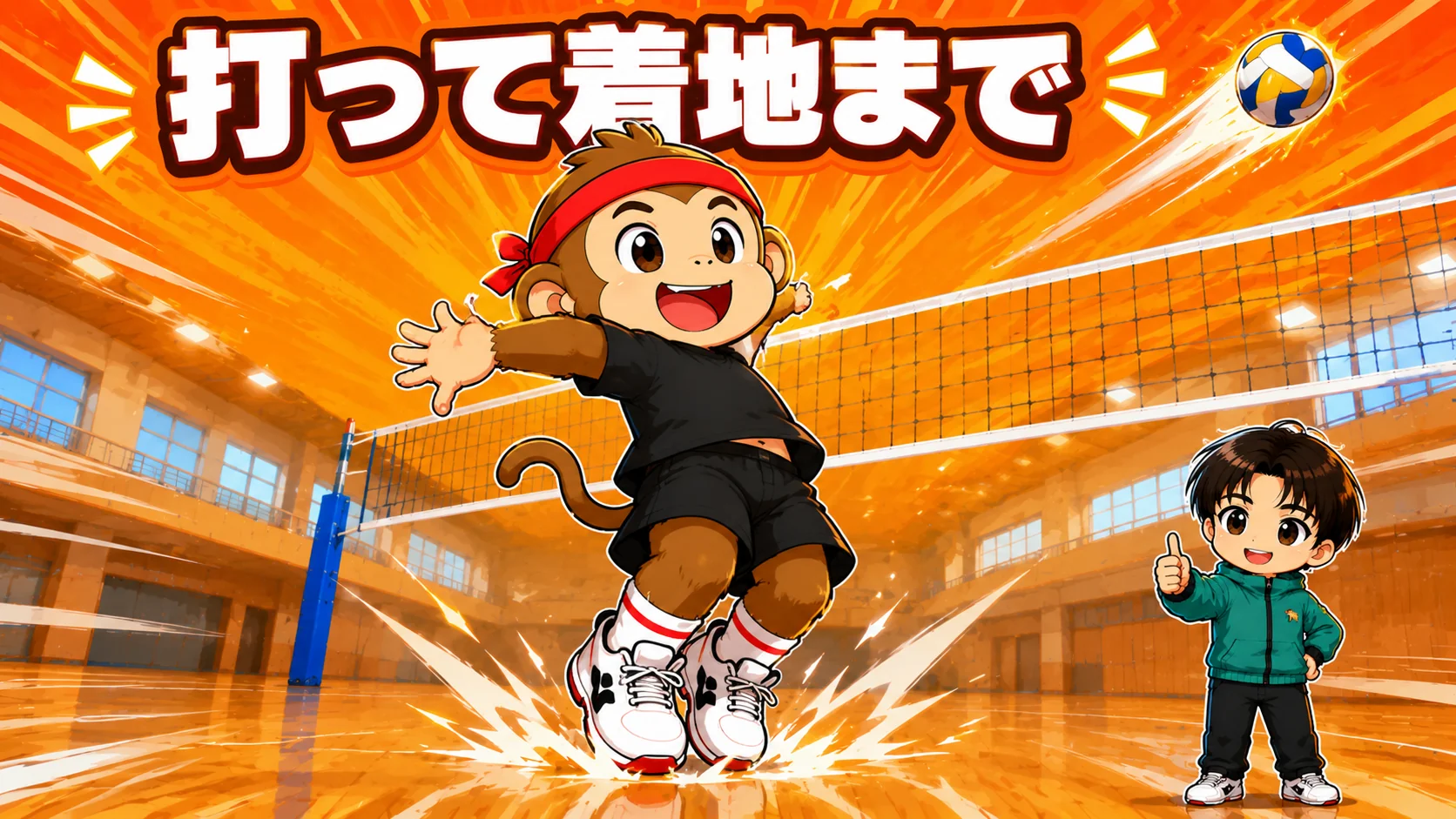 ボールを打って着地まで通す
