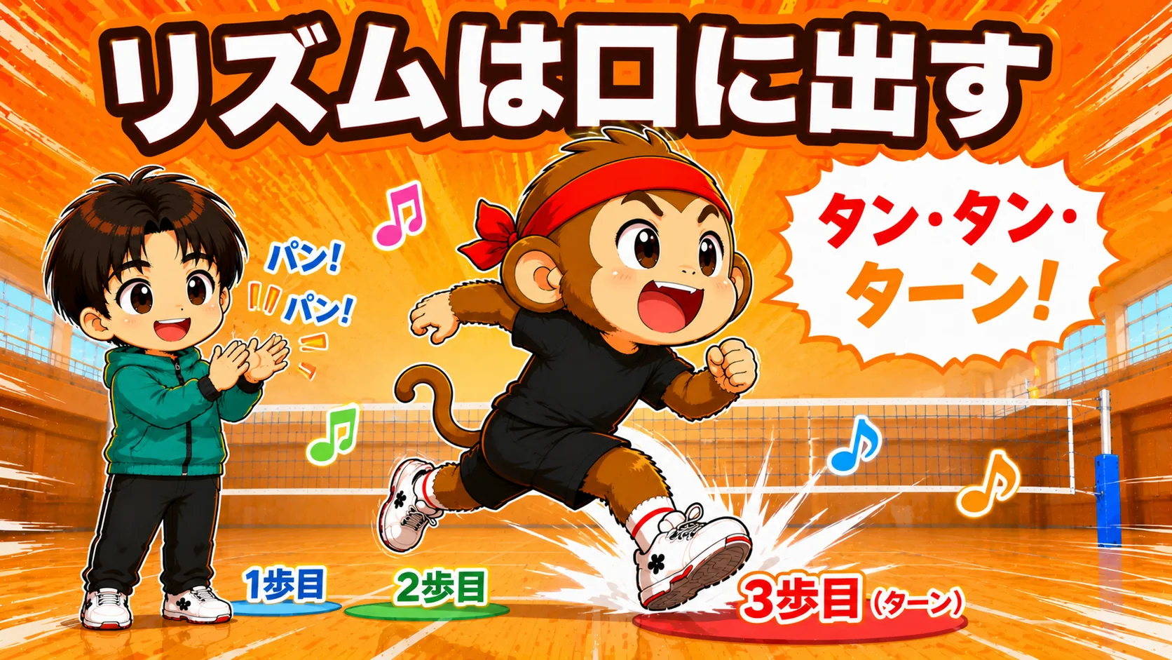 リズムを口に出して最後の一歩を速くする