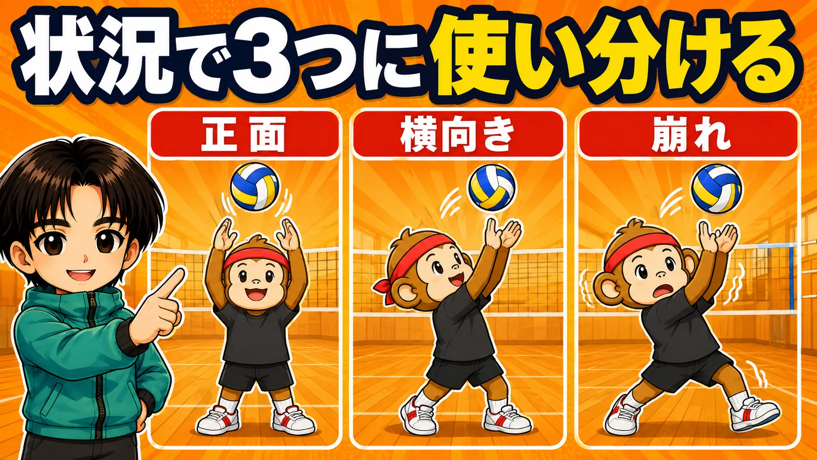 二段トスを状況で3つに使い分ける図