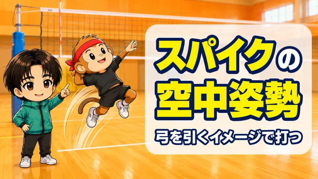 スパイクの空中姿勢とフォーム・弓を引くイメージで打つコツのアイキャッチ画像