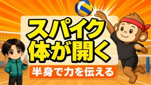 スパイクで体が開く原因と直し方 半身で力を伝える