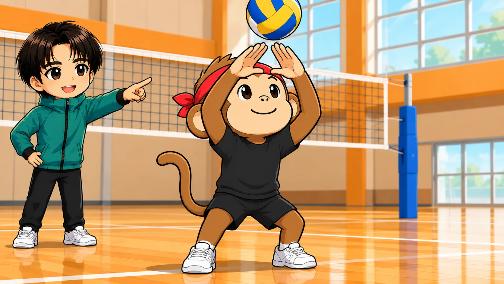 トスの基本フォーム：落下点で止まりおでこの上方で三角形を作って待つセッター