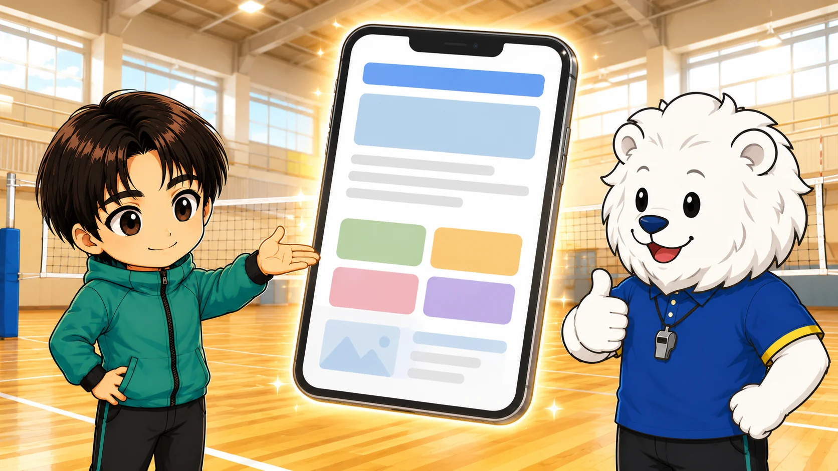 スマホで見やすいチームHPの画面レイアウトを解説する図