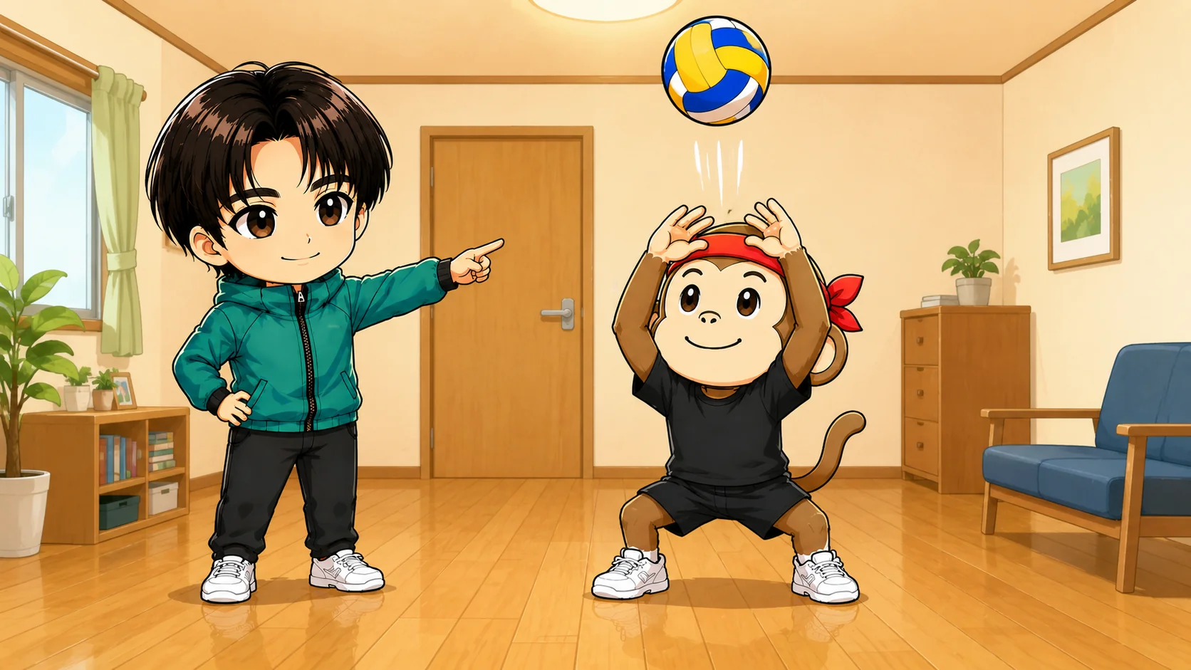 自宅でできるパス1人練習の直上トスの練習イラスト