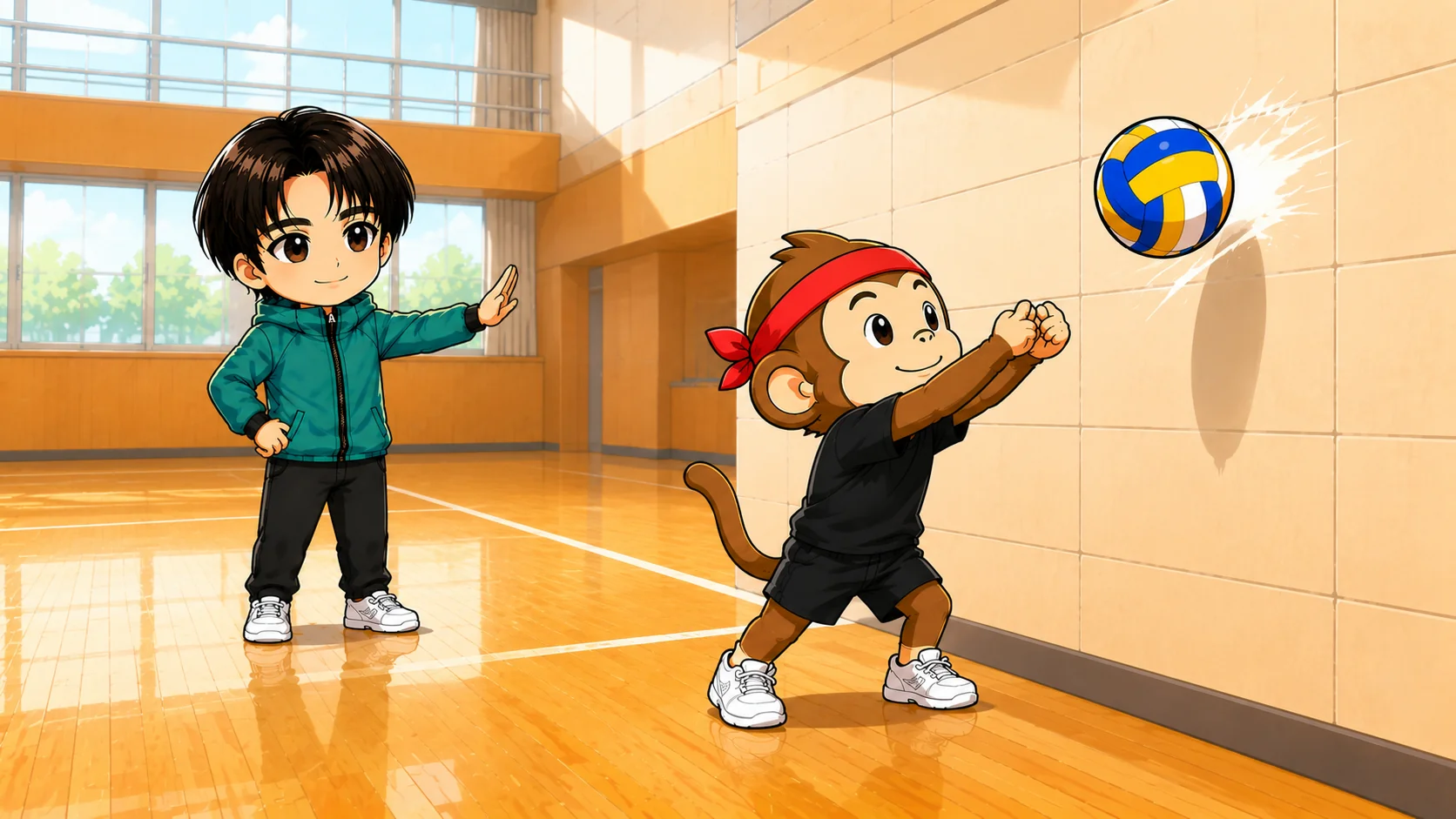 壁パスは壁の近くから始めてトスを安定させる練習のイラスト