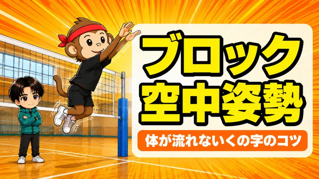 ブロックの空中姿勢｜体が流れないくの字のコツを解説するアイキャッチ