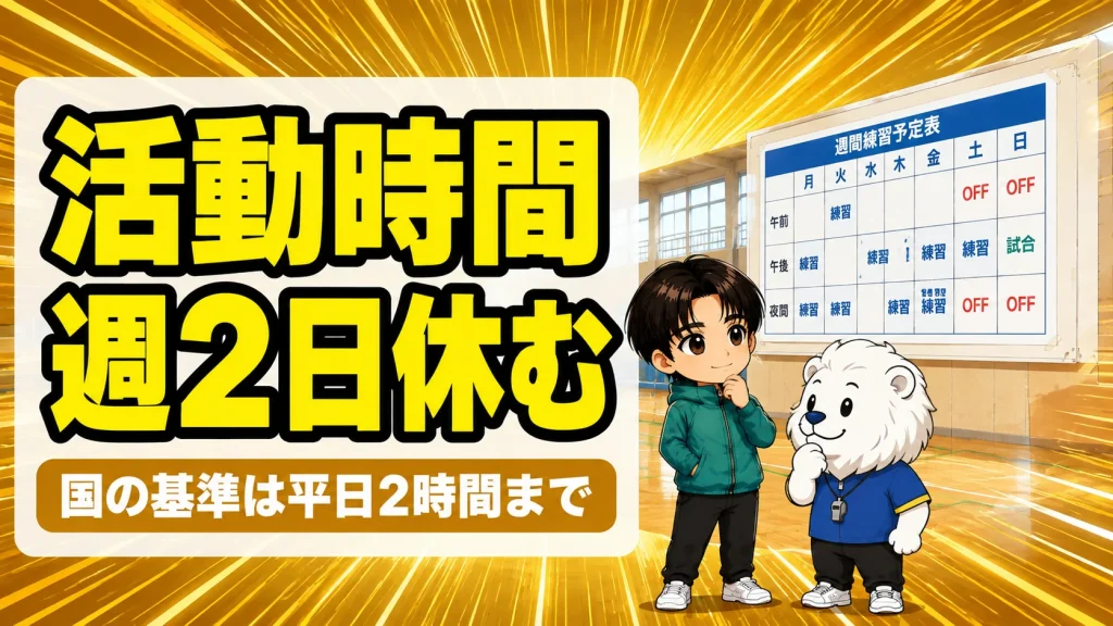 部活の活動時間と休養日の目安を示すアイキャッチ