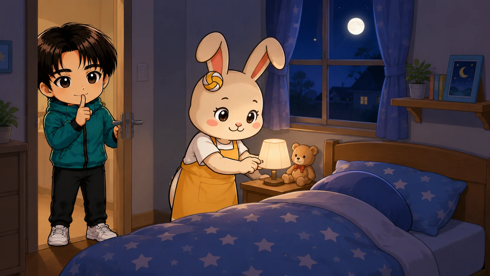 睡眠でコンディションを整えるために早めに就寝する夜の場面