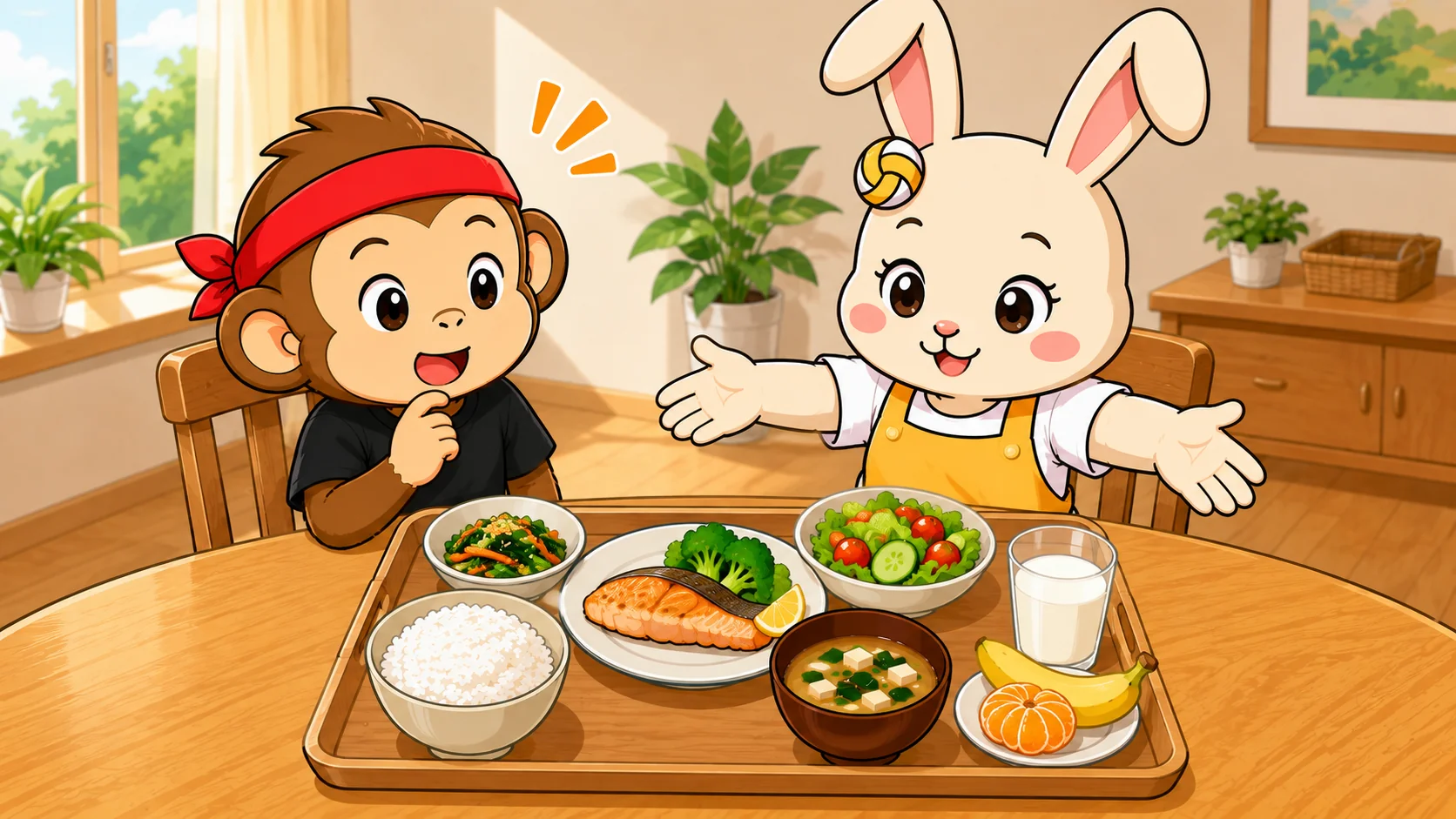食べる順番より大切な主食・主菜・副菜がそろったバランスのよい食事のイラスト
