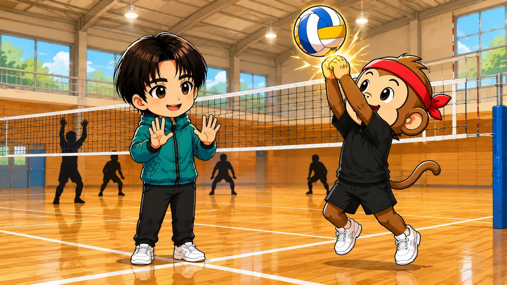 バレーボールの反則で多いボールの扱い方をオーバーハンドパスで確認する場面