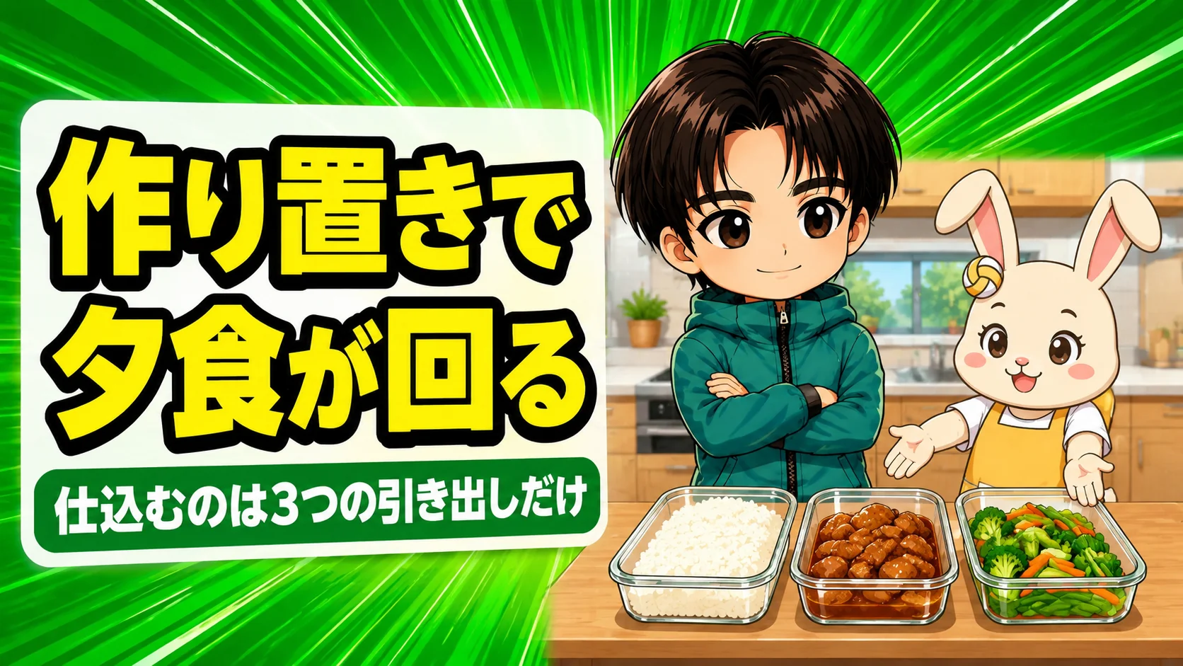 バレー部の作り置きおかずを主食・主菜・野菜の3つに分けて仕込む様子