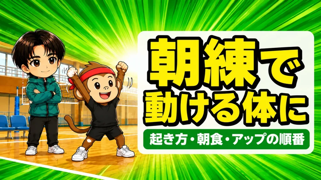 バレー部の朝練で体を起こす準備をする選手のイラスト