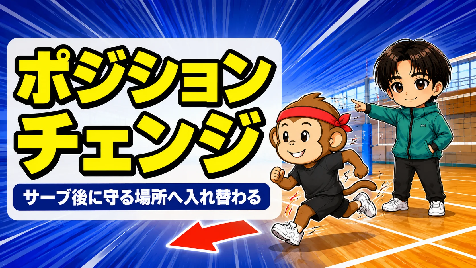 バレーのポジションチェンジ(サーブ後の入れ替わり)を解説するアイキャッチ画像