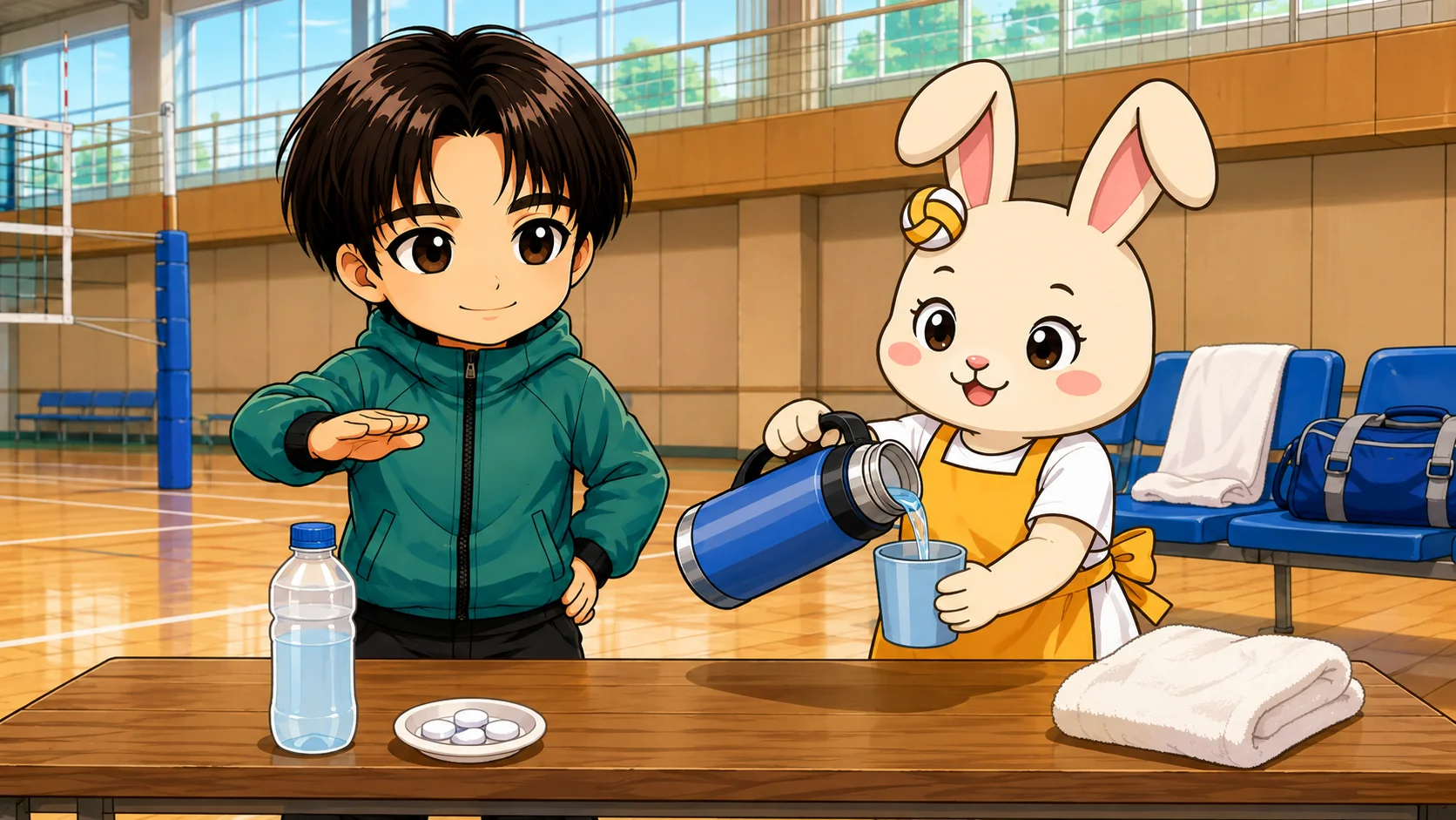 練習後の水分補給を少しずつ行うコツのイラスト
