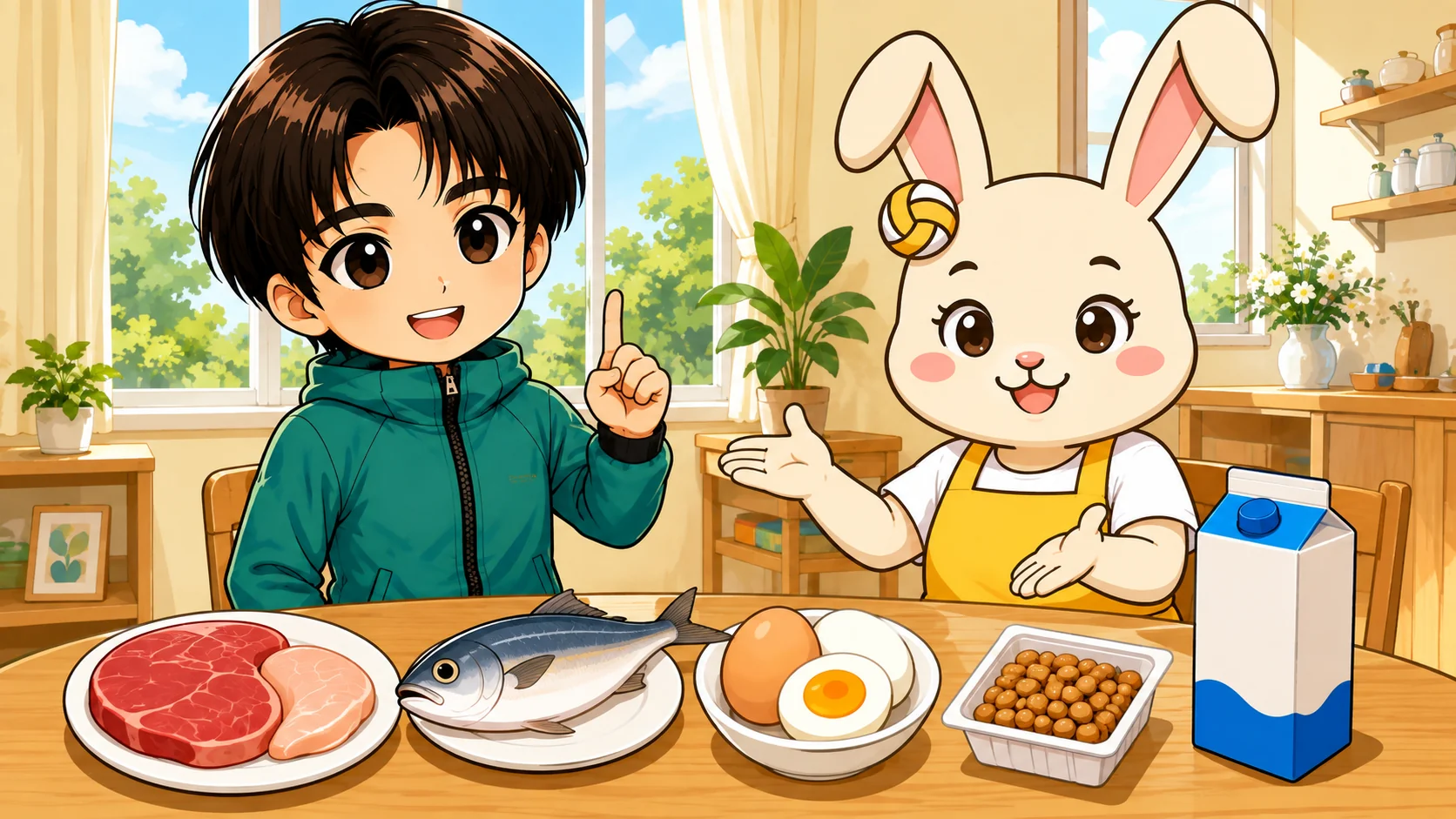 タンパク質が筋肉や骨など体の材料になることを説明するイラスト