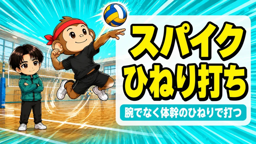 スパイクの威力を上げる回旋体幹トレのイメージ