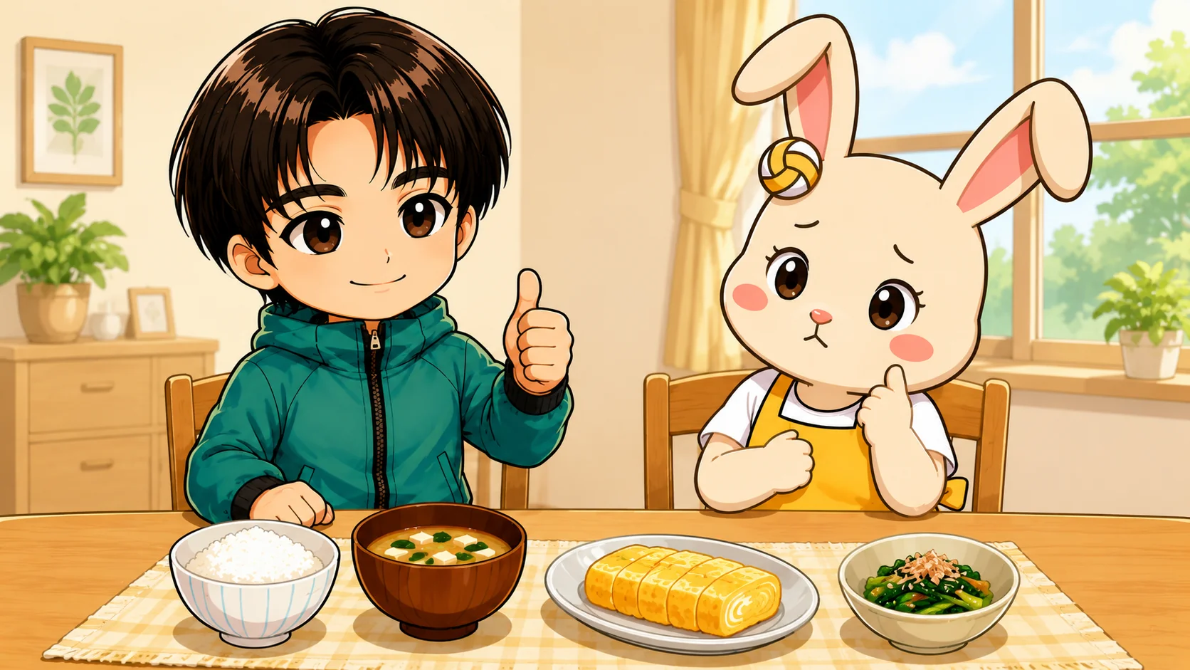 バレー選手の食育で保護者が支えるいつもの食卓のイラスト