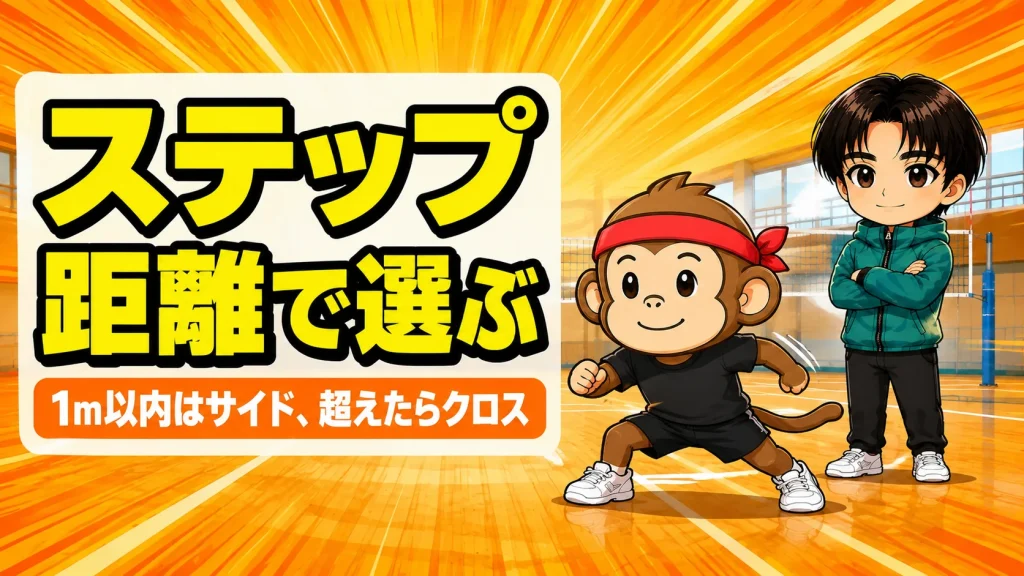 サイドステップとクロスステップの使い分けを距離で選ぶアイキャッチ