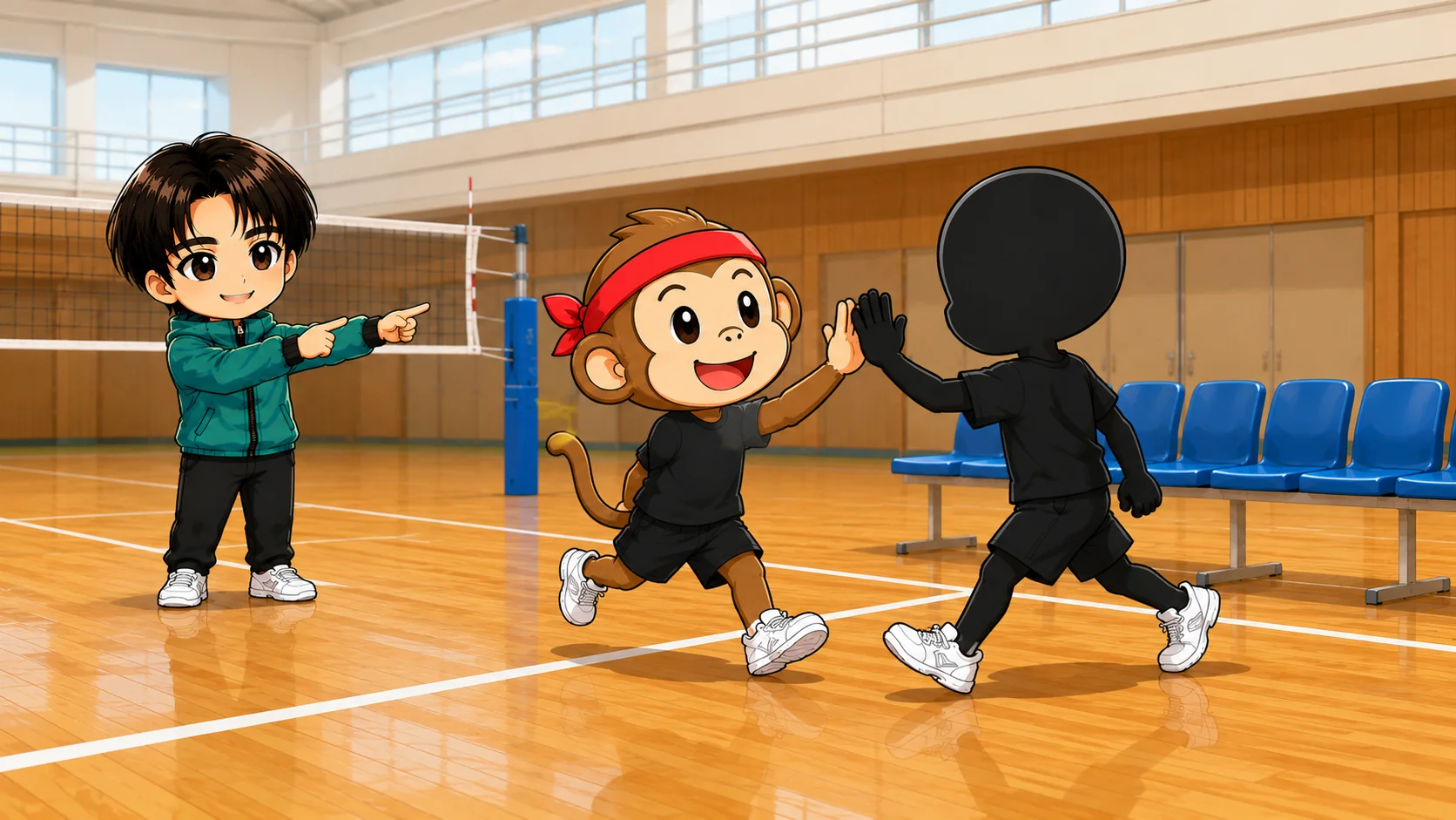 バレーの選手交代で下がった選手がペアの相手とだけ入れ替われることを示す図解