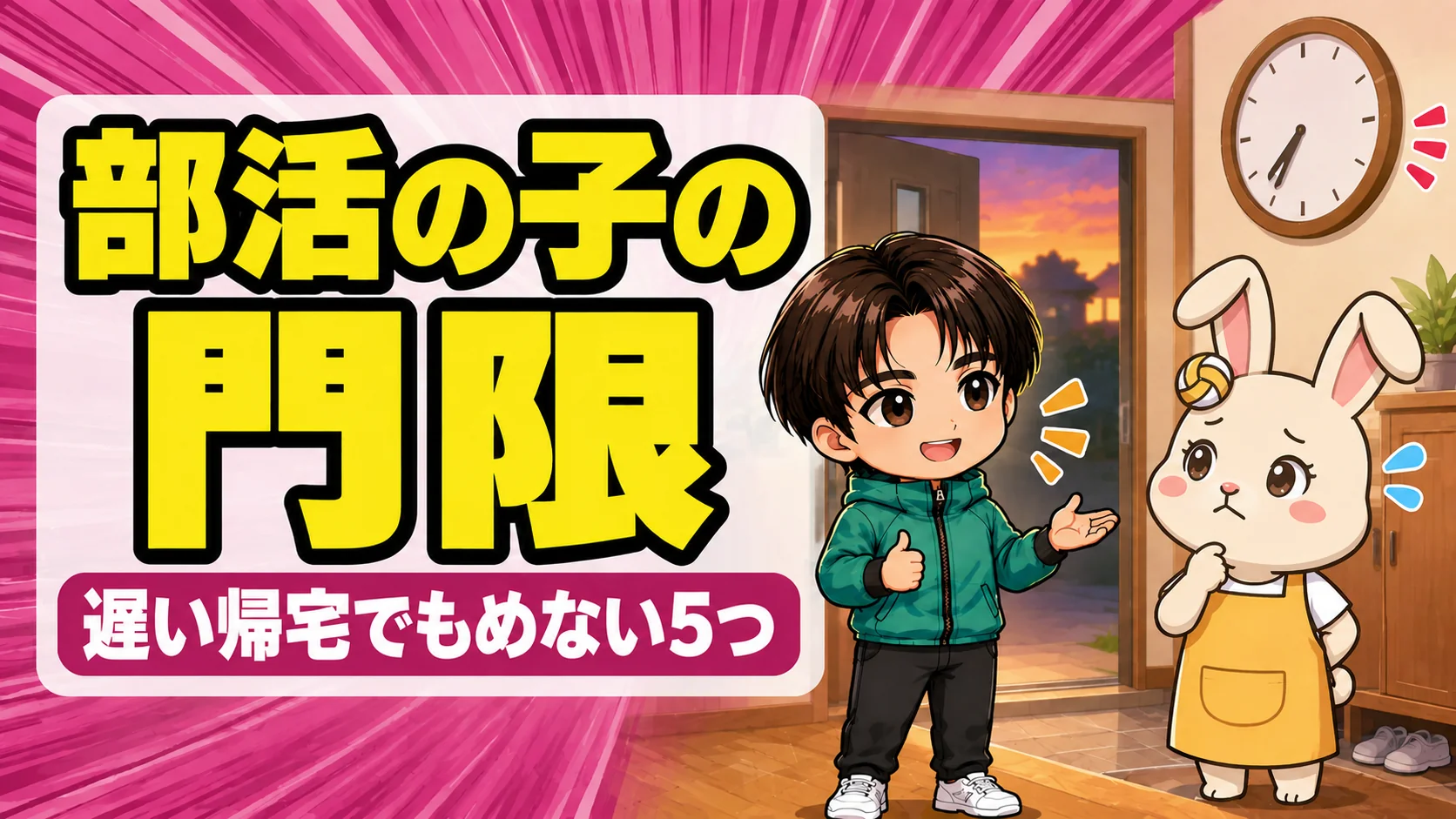 部活の子の門限を親子で話し合う場面のイラスト