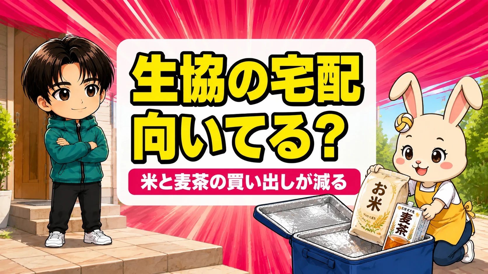 生協の宅配で米と麦茶を玄関先で受け取る部活家庭のアイキャッチ