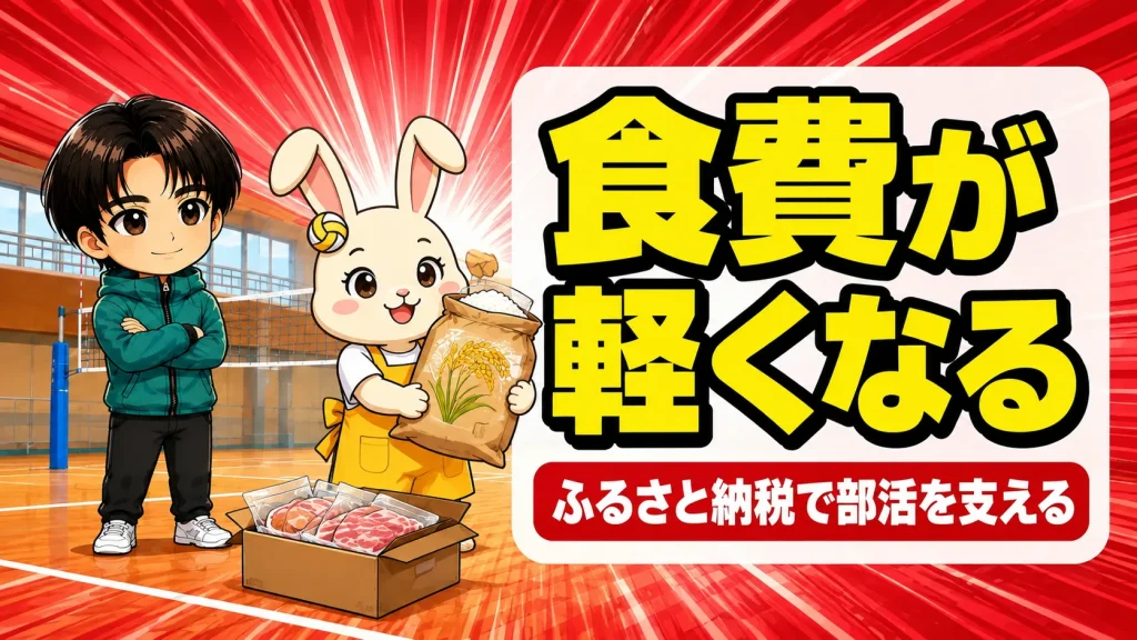 ふるさと納税で届いたお米と小分け冷凍の肉を前に喜ぶ保護者と、見守るコーチ