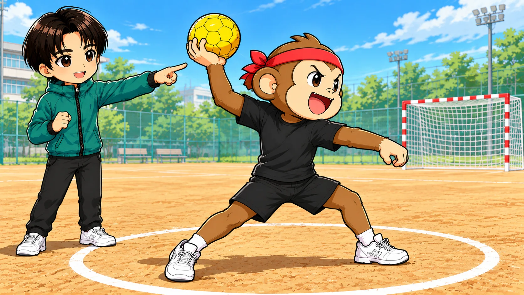 ハンドボール投げのコツとして肘を肩より高く上げ横向きに構えるフォームの図解