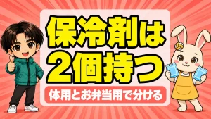 保冷剤は体用とお弁当用で2個持つと伝えるあげばとうさママ