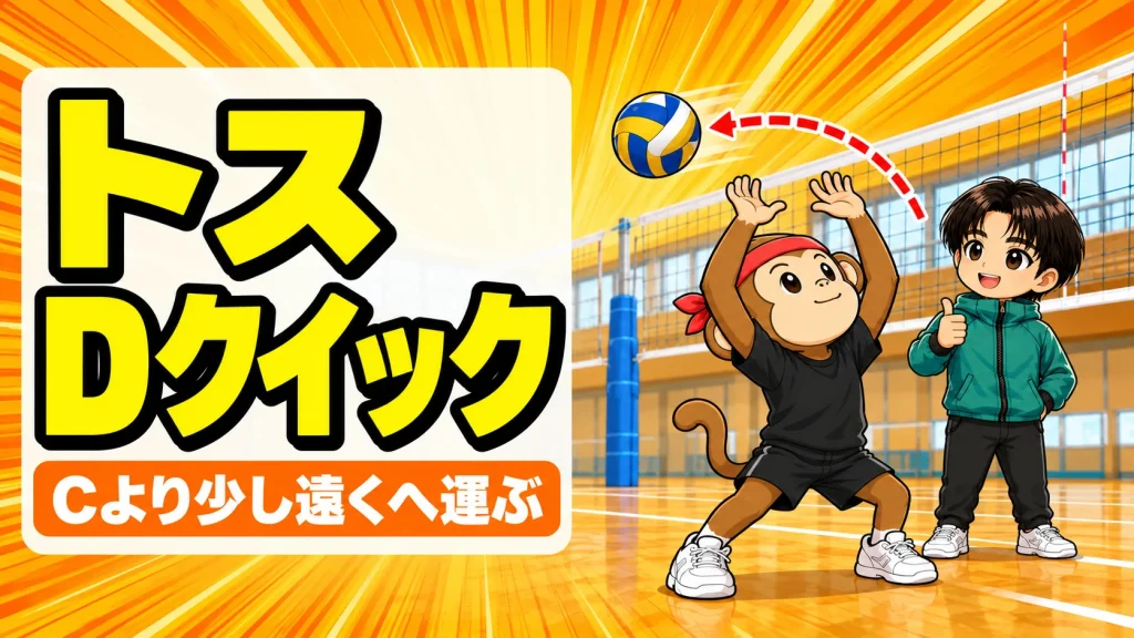 Dクイックのトスの上げ方 セッターの背中側へバックトスで運ぶ速攻