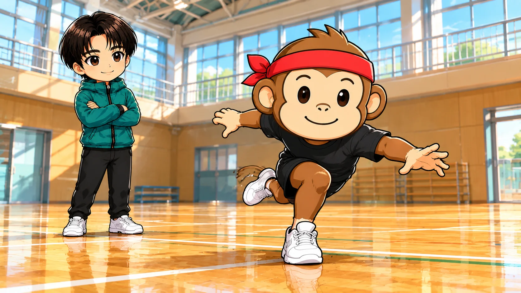 スケータージャンプで片足1本で着地して膝をつま先の向きに曲げて止まるバレーのトレーニング姿勢