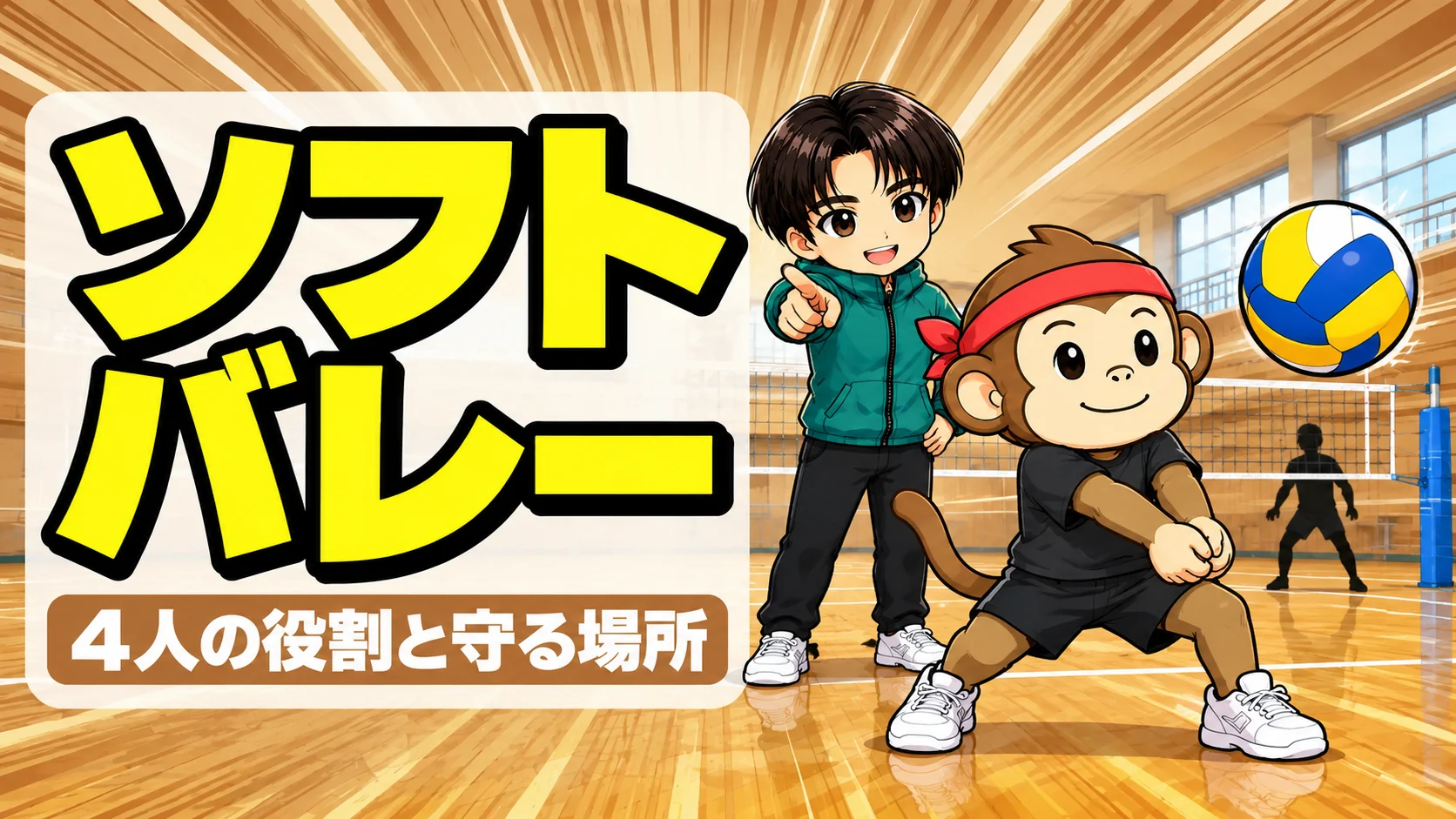 ソフトバレーで4人の役割と守る場所を決める