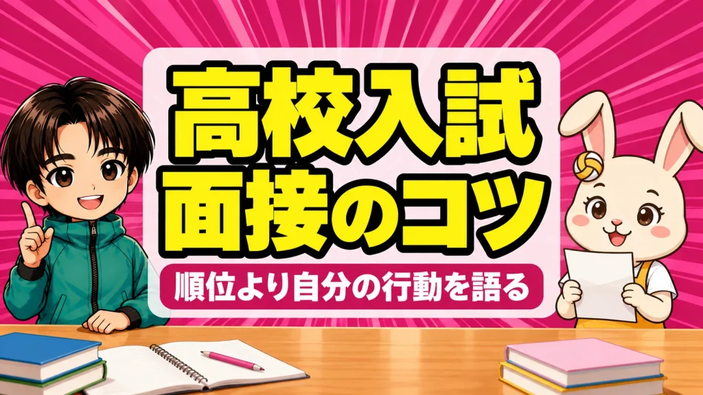 高校入試の面接でバレー部の経験を話すコツを説明するコーチと、自己PRの紙を手にした保護者