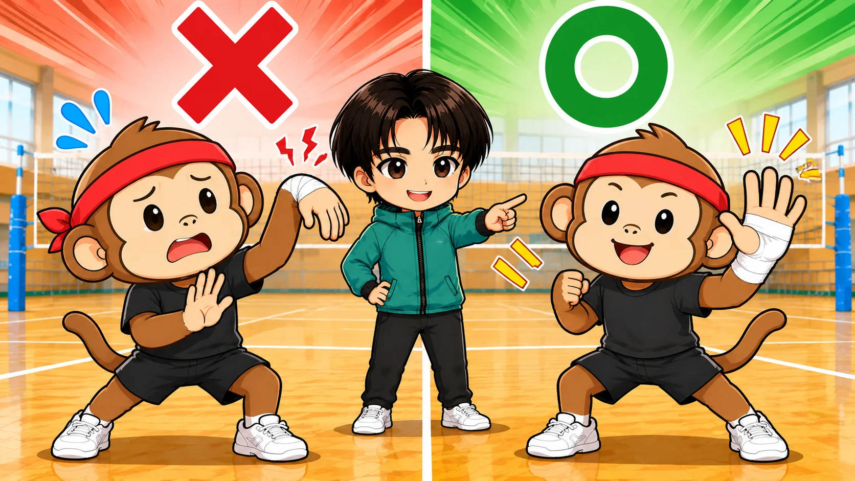 手首テーピングを貼る面の比較|手の甲側だけに貼った例と手のひら側にテープを渡した例