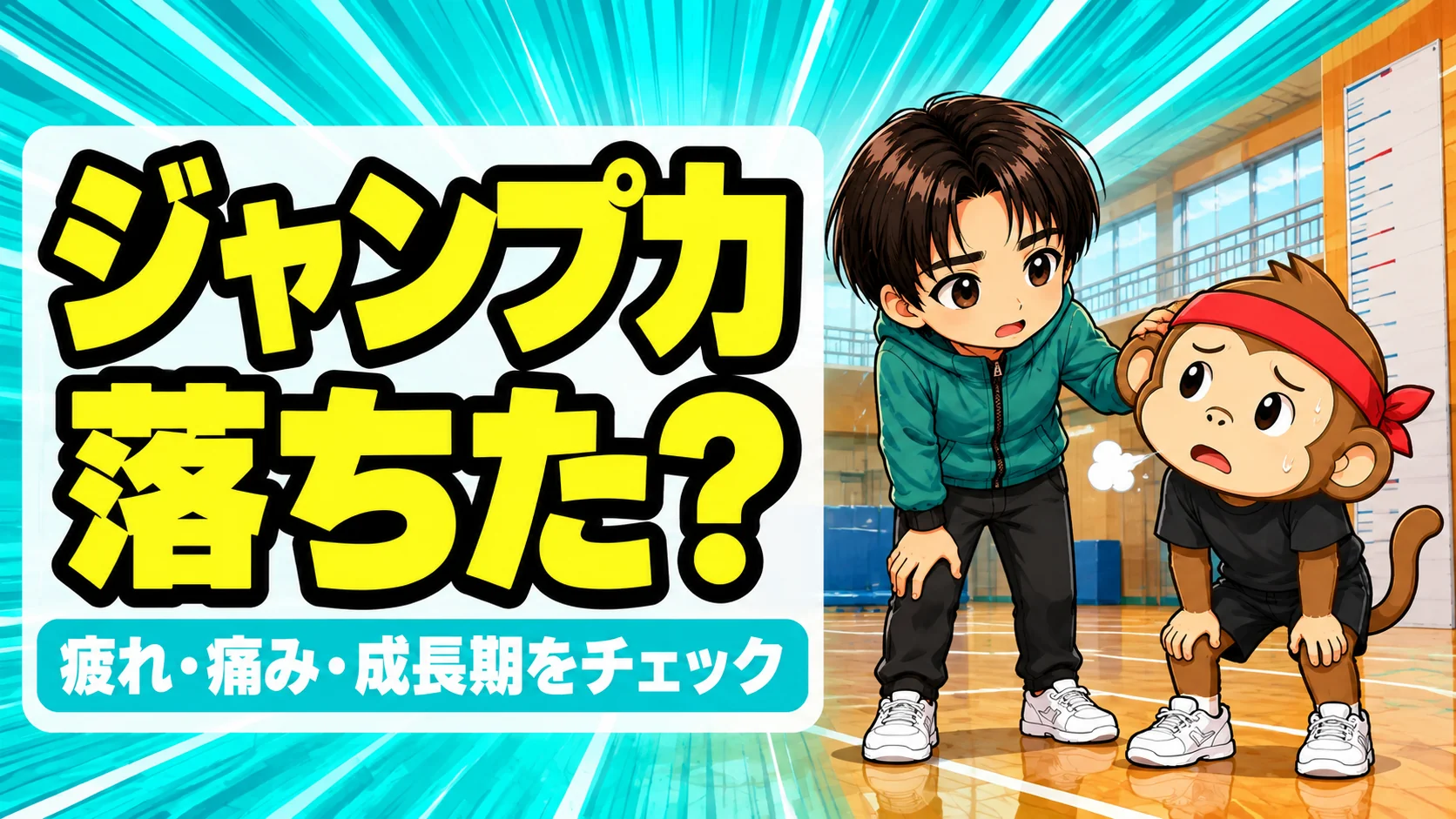ジャンプ力が急に落ちたときに疲れ・痛み・成長期をチェックするイメージ