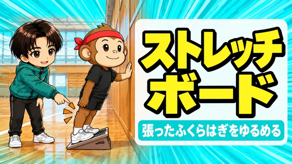 ストレッチボードでふくらはぎを伸ばすバレー選手